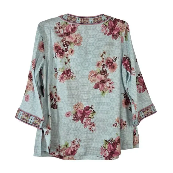 John Mark Women's Size S Floral Print Embroidered and Beaded Tunic Blue Pink 53 - Picture 5 of 14